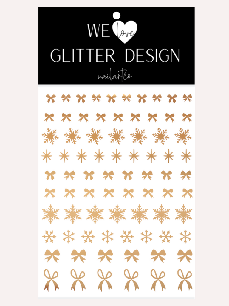 Mini Bows & Snowflakes Nail Decal | Chrome Light Gold