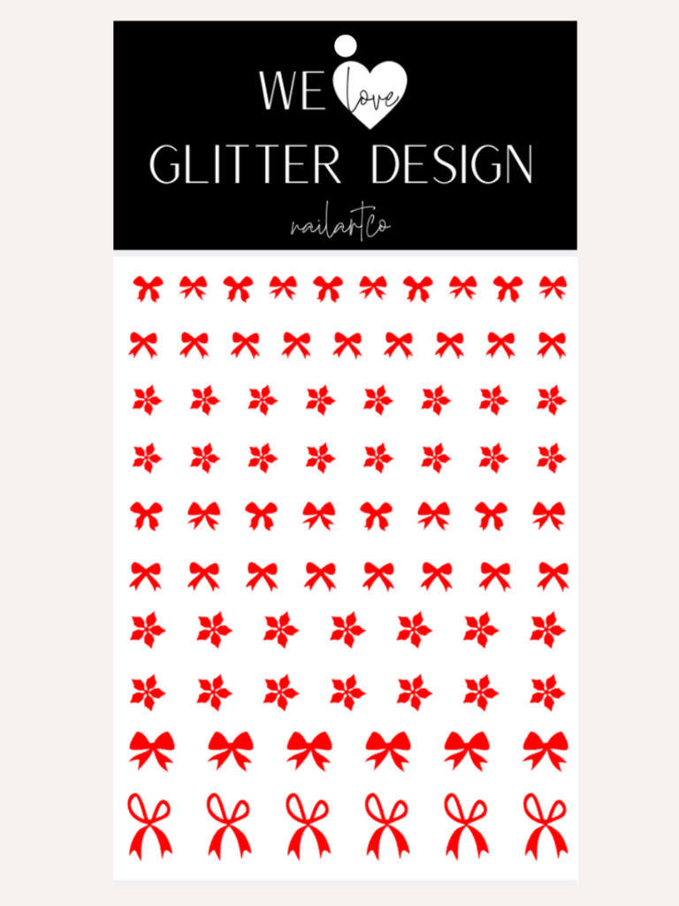Mini Bows & Poinsettia Nail Decal | Red