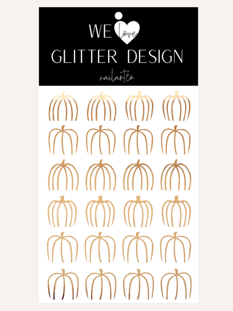 Outline Pumpkins Free Edge (Design 2) Nail Decal | Chrome Light Gold