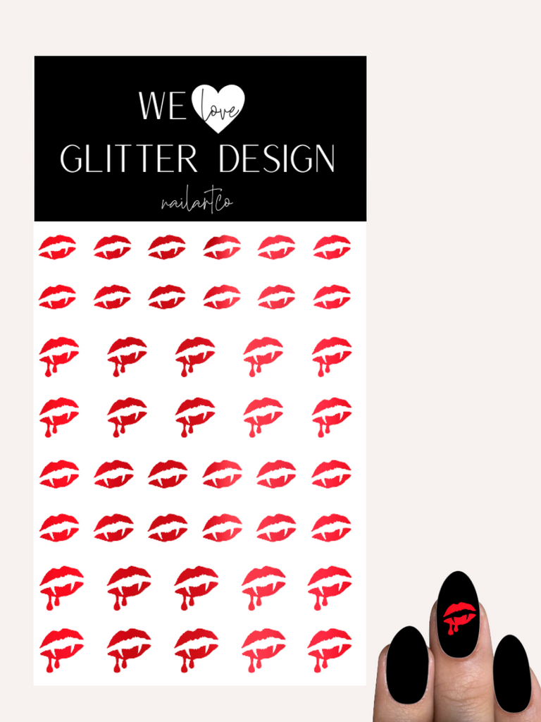 Vampire Lips Nail Decal | Chrome // Red