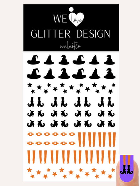 Witch Hat & Shoes Nail Decal | (Choose Color)