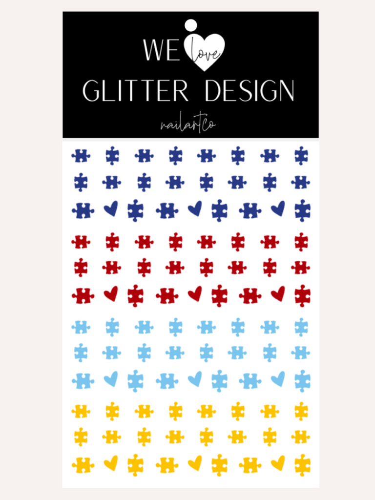 Autism Puzzle Piece Nail Decal | Blue-Red-Ice Blue-Yellow