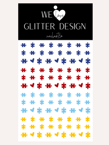 Autism Puzzle Piece Nail Decal | Blue-Red-Ice Blue-Yellow