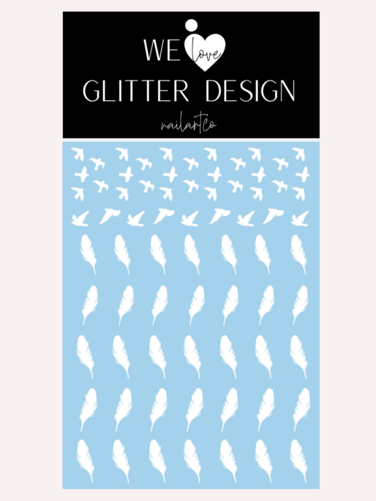 Bird & Feather Nail Decal | White