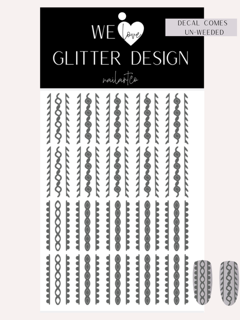 Cable Knit DESIGN 2 Nail Decal (Comes Un-Weeded) | Grey