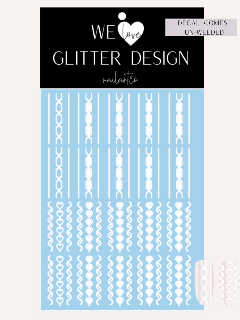 Cable Knit DESIGN 3 Nail Decal (Comes Un-Weeded) | White