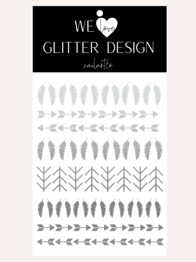 Feather And Arrows Nail Decal | Silver Shimmer