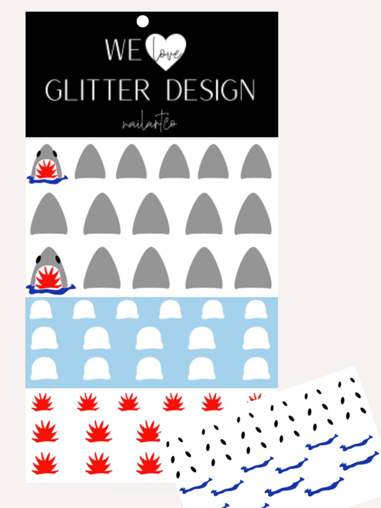 Jaws Nail Decal | Grey & Brilliant Blue Water