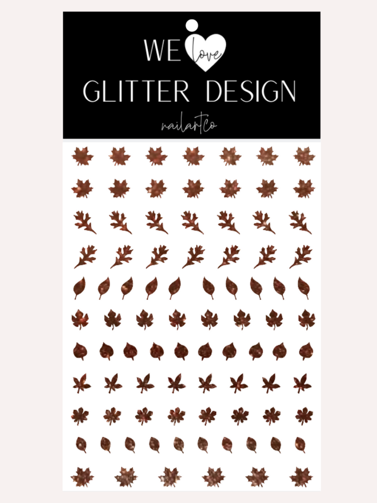 Leaves (Design 1) Nail Decal | Sparkle // Cinnamon Brown