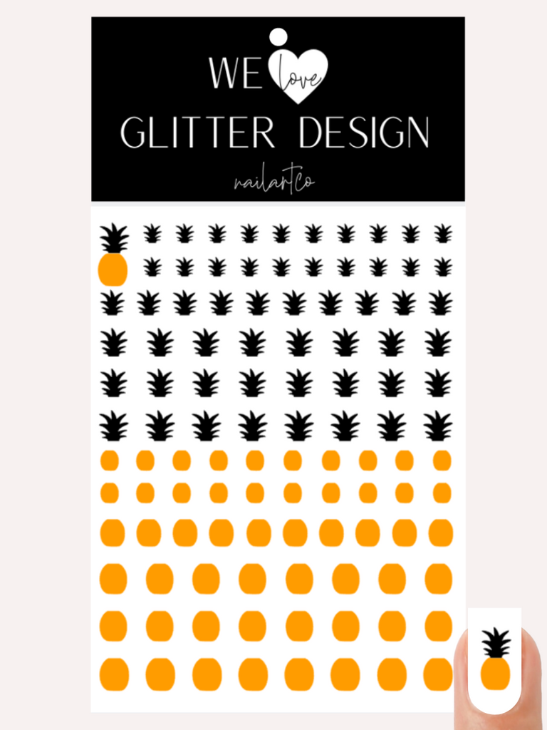 Pineapple 2 Tone Nail Decal | Black Top & Neon Light Orange Bottom
