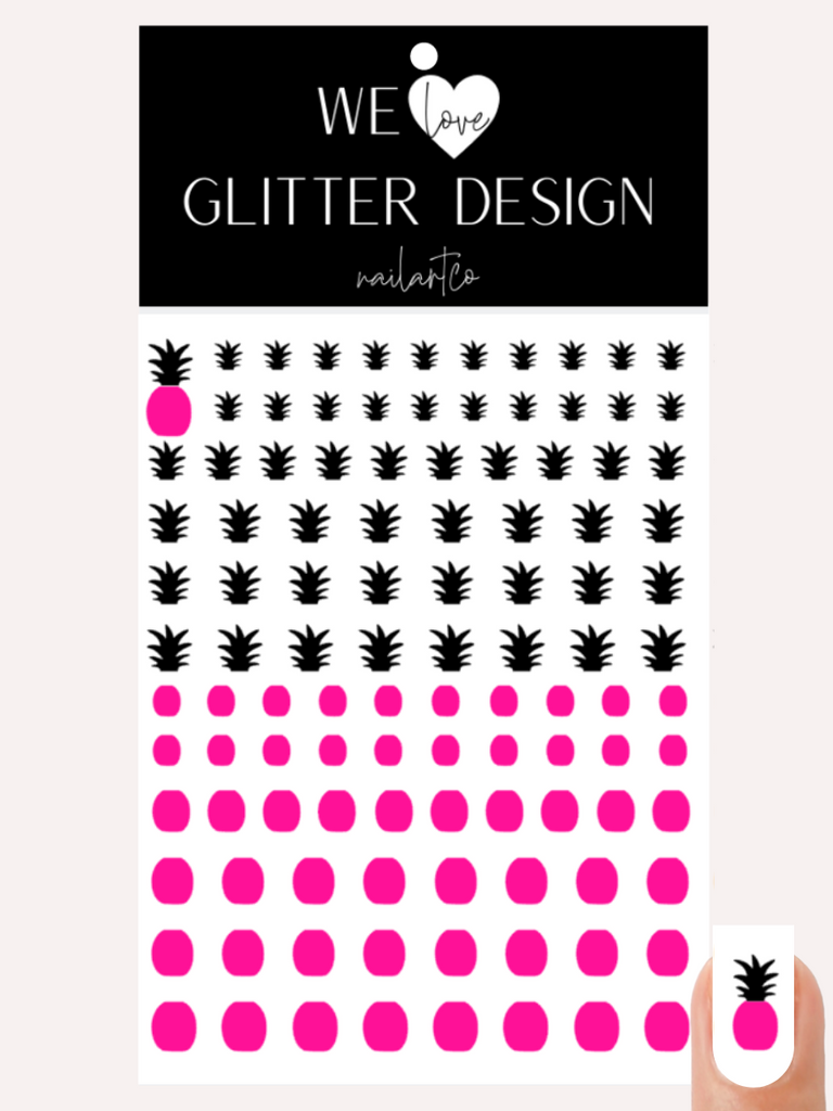 Pineapple 2 Tone Nail Decal | Black Top & Neon Pink Bottom