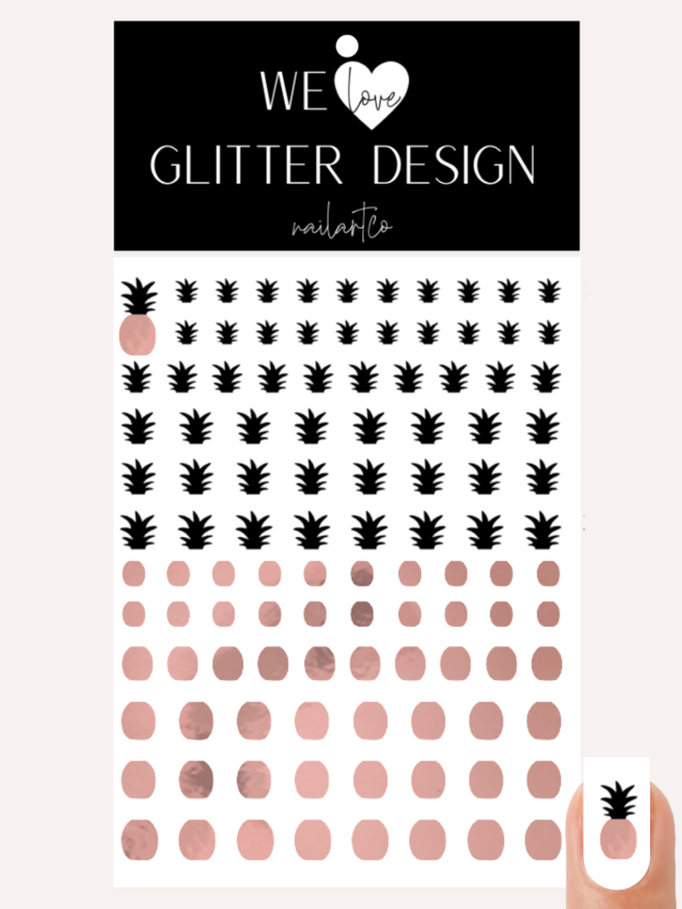 Pineapple 2 Tone Nail Decal | Black Top & Rose Gold Chrome Bottom