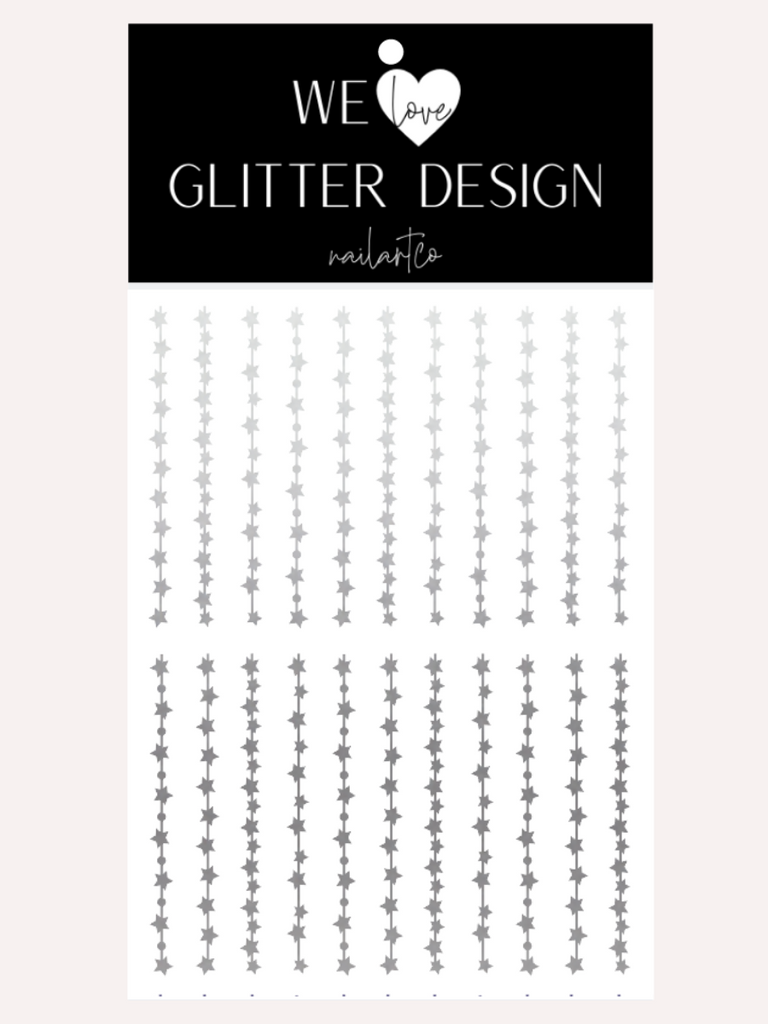 Starry Lines Nail Decal | Silver Shimmer