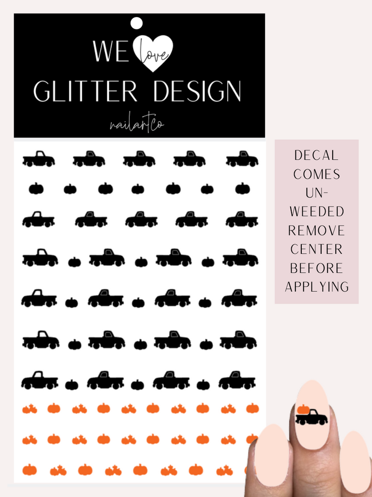 Vintage Truck W/ Pumpkins Nail Decal | Black (Orange Pumpkins)