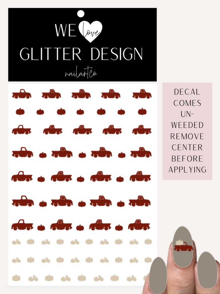 Vintage Truck W/ Pumpkins Nail Decal | Burgundy (Beige Pumpkins)