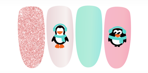 Penguin Nail Decal | Mint Scarf & Ear Muffs