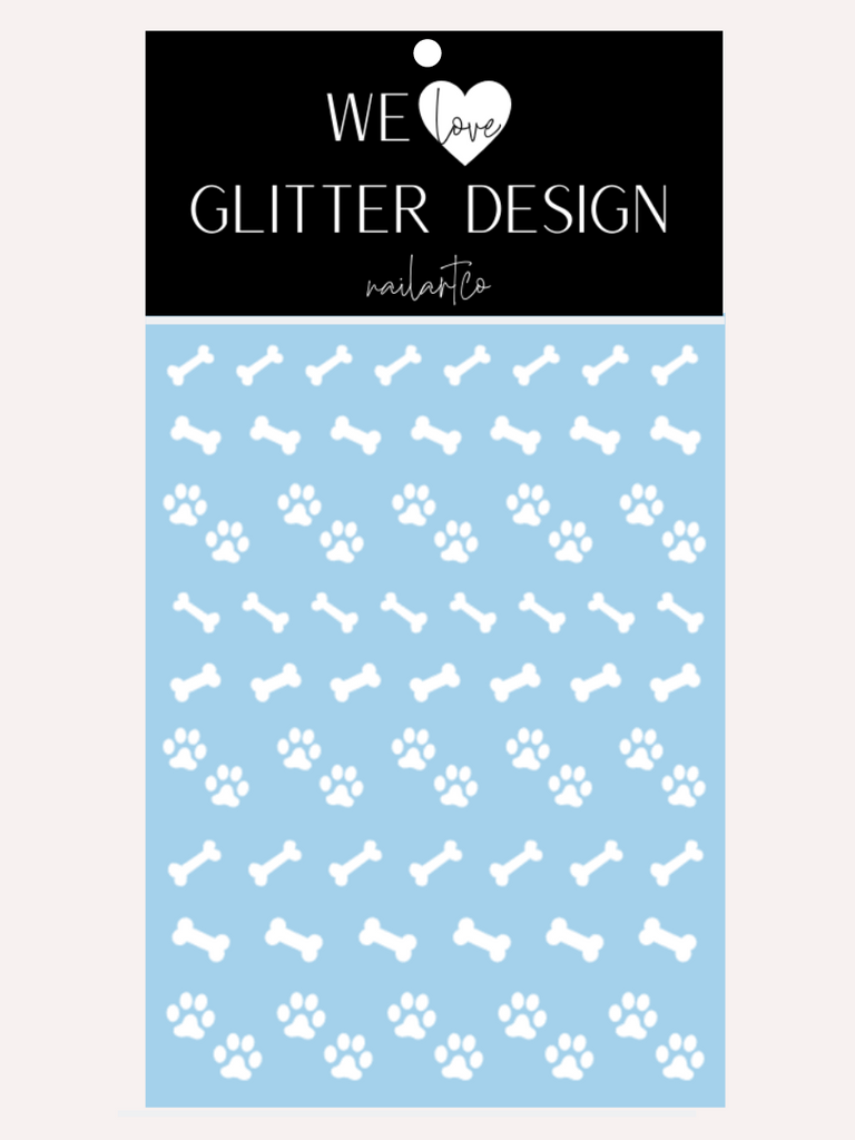 Dog Paw & Bones Nail Decal | White