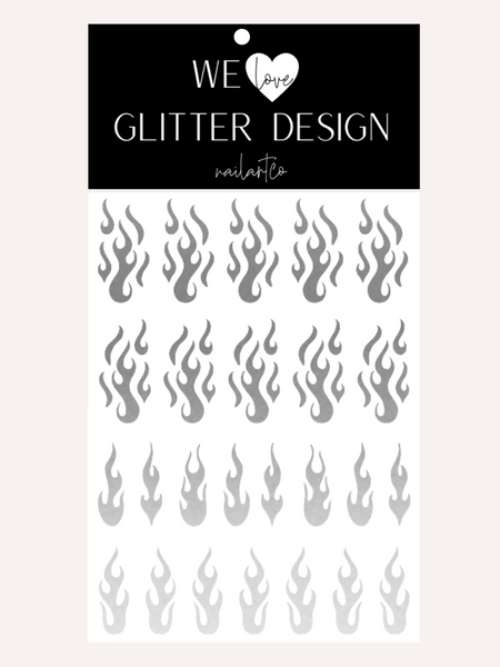 Flame Nail Decal | Silver Shimmer