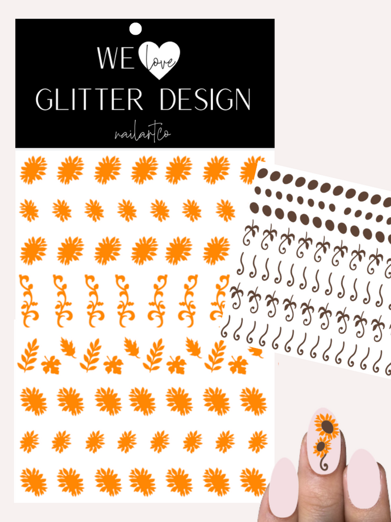 Glam Sunflower Nail Decal | Bright Orange // Brown
