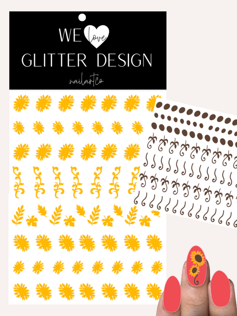 Glam Sunflower Nail Decal | Golden Yellow // Brown