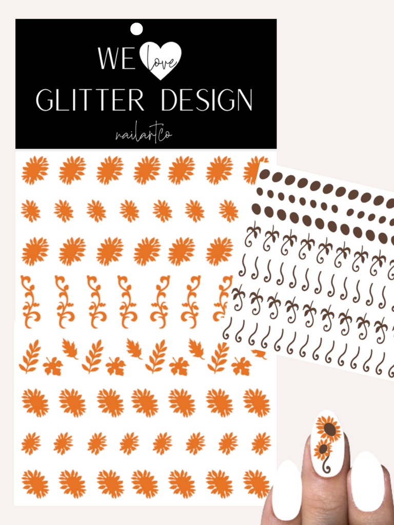 Glam Sunflower Nail Decal | Light Orange // Brown