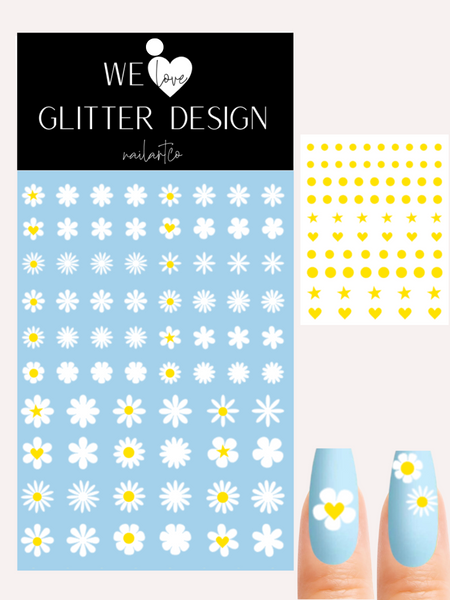 Hippie Chic Flower Nail Decal | White + Yellow Centers