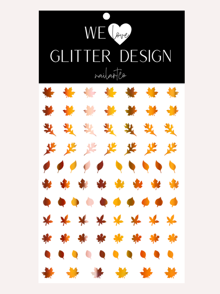 Leaves (Design 1) Nail Decal | Holographic Rainbow // Pumpkin Orange