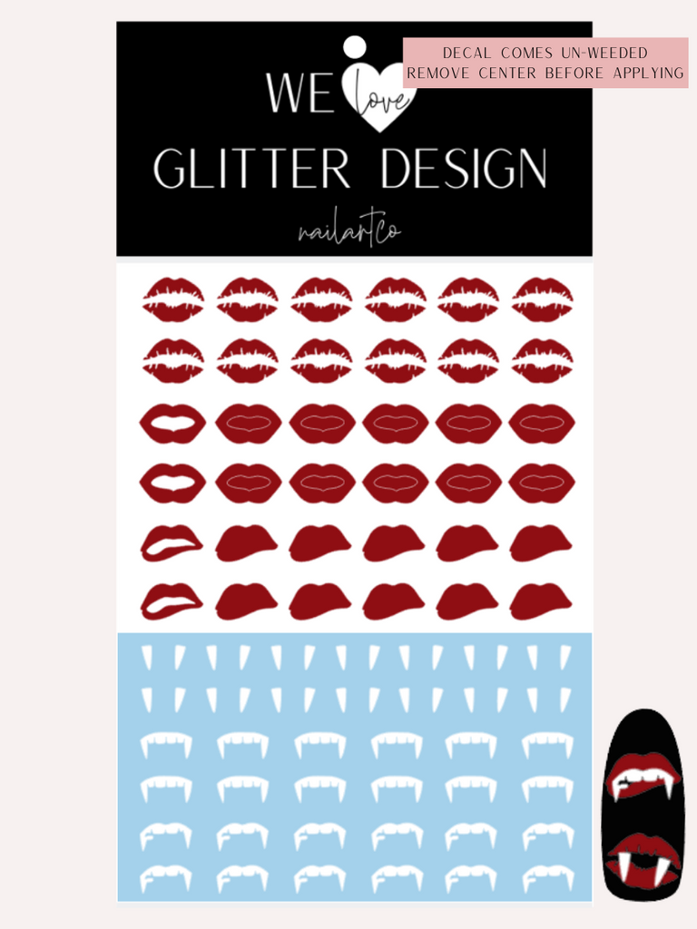 Vampire Lips & Teeth Nail Decal | Dark Red