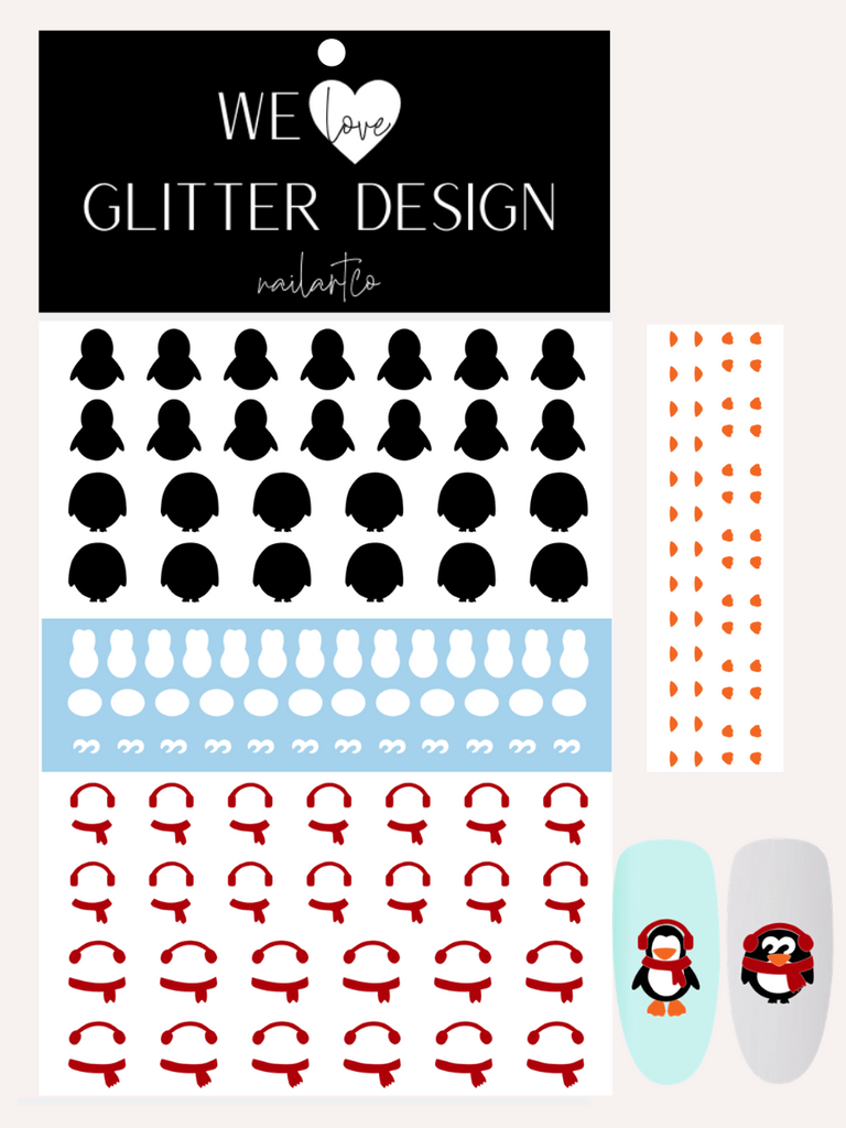 Penguin Nail Decal | Red Scarf & Ear Muffs