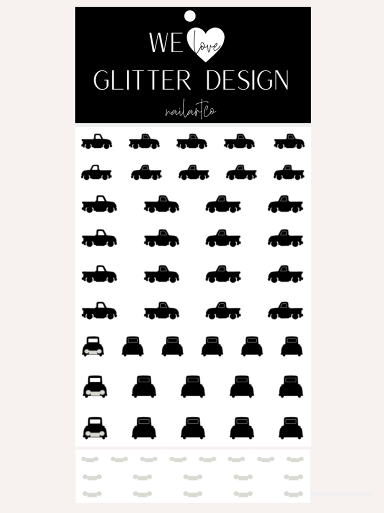 Truck Side & Back View Nail Decal | Black (w/Light Grey Bumper)