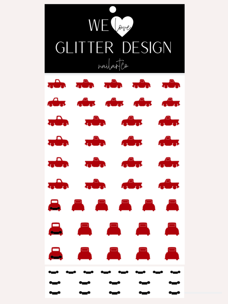 Truck Side & Back View Nail Decal | Dark Red (w/Black Bumper)