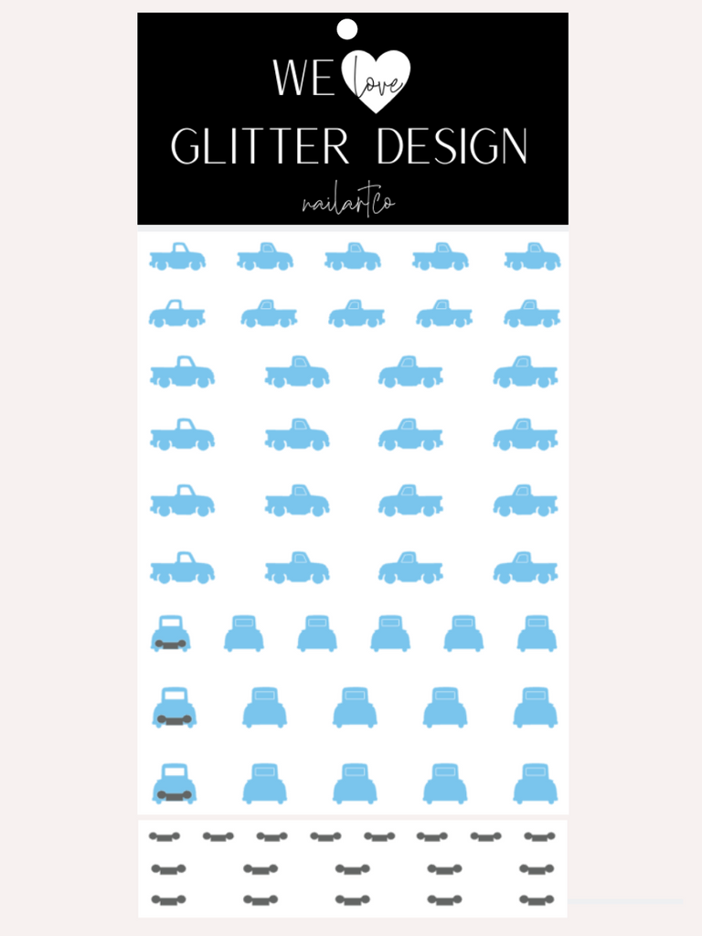 Truck Side & Back View Nail Decal | Ice Blue (w/Grey Bumper)