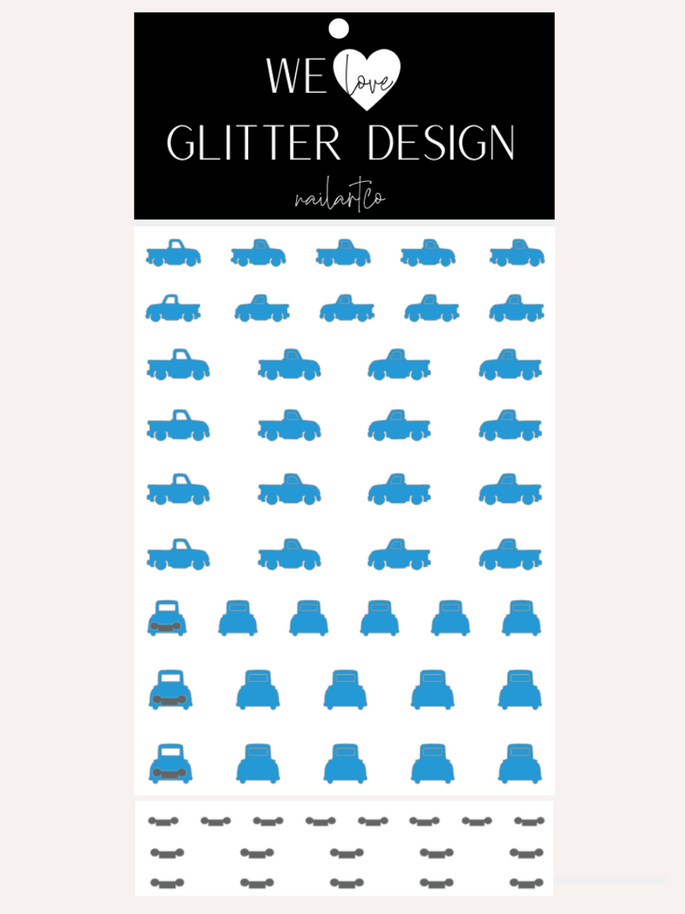 Truck Side & Back View Nail Decal | Light Blue (w/Grey Bumper)