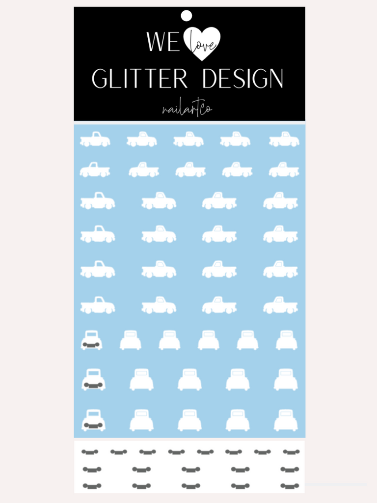 Truck Side & Back View Nail Decal | White (w/Grey Bumper)