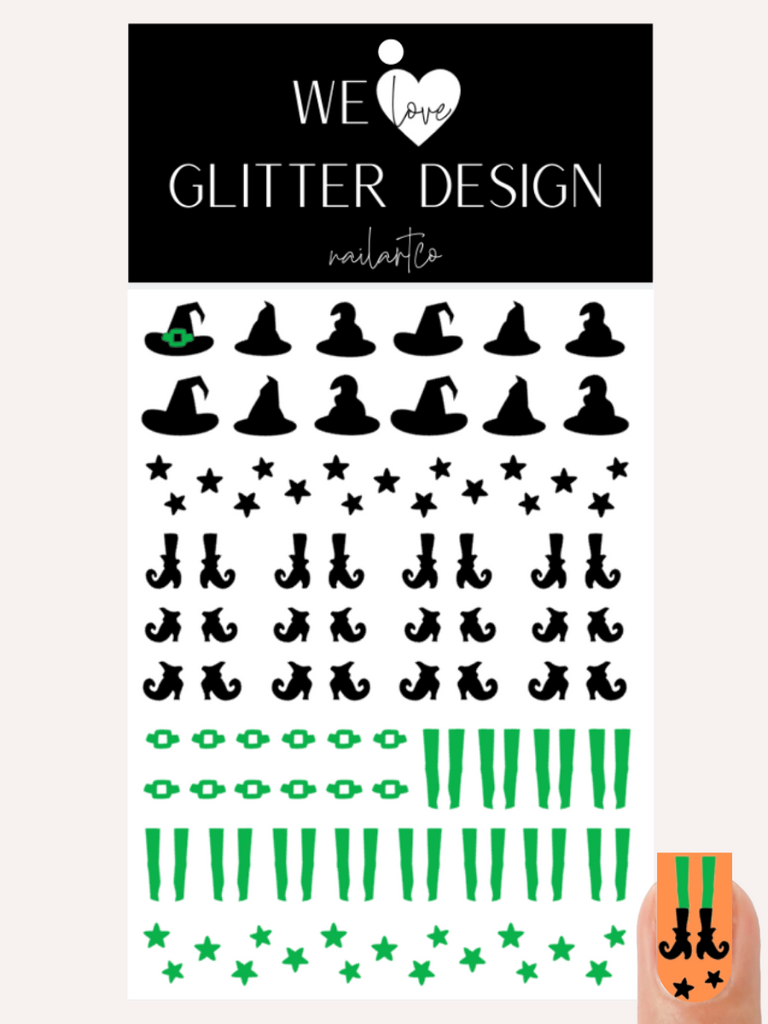 Witch Hat & Shoes Nail Decal | Bright Green