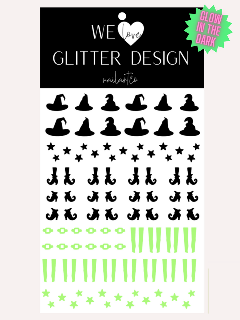 Witch Hat & Shoes Nail Decal | Glow In The Dark // Lime