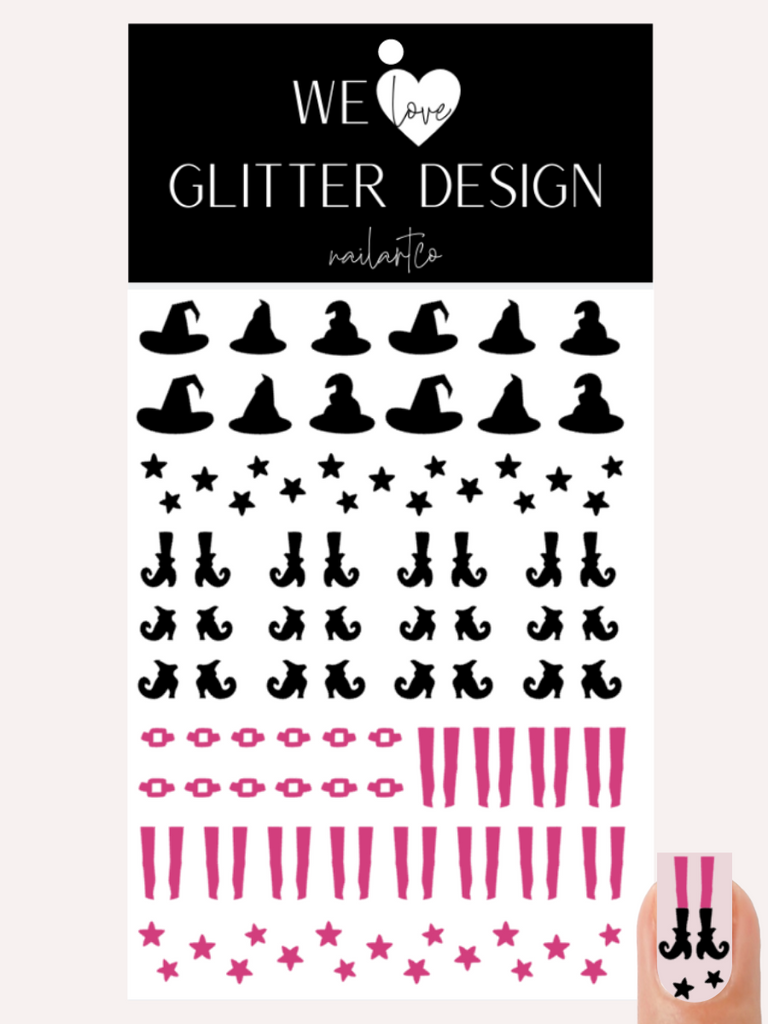 Witch Hat & Shoes Nail Decal | Pink