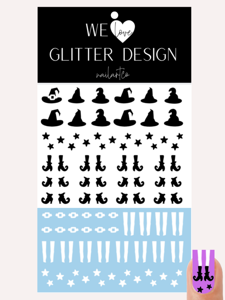 Witch Hat & Shoes Nail Decal | White