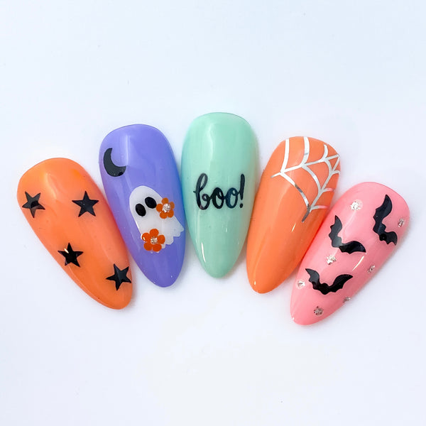 Floral Ghost Nail Decal | Pumpkin Orange