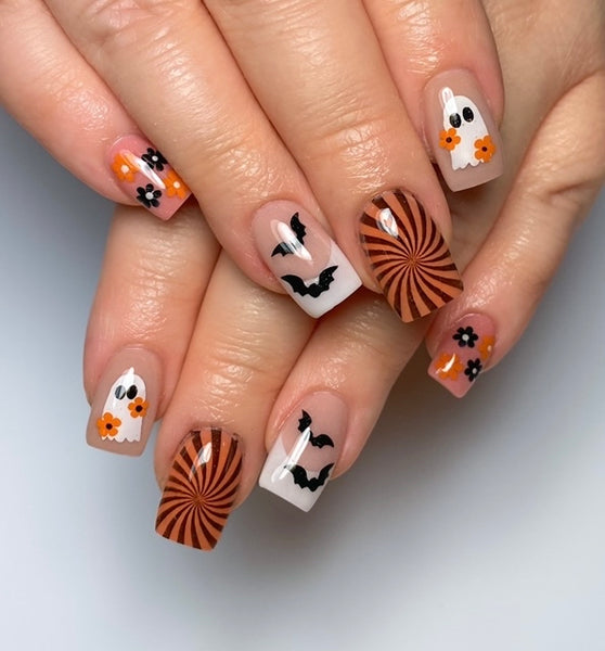 Floral Ghost Nail Decal | Pumpkin Orange