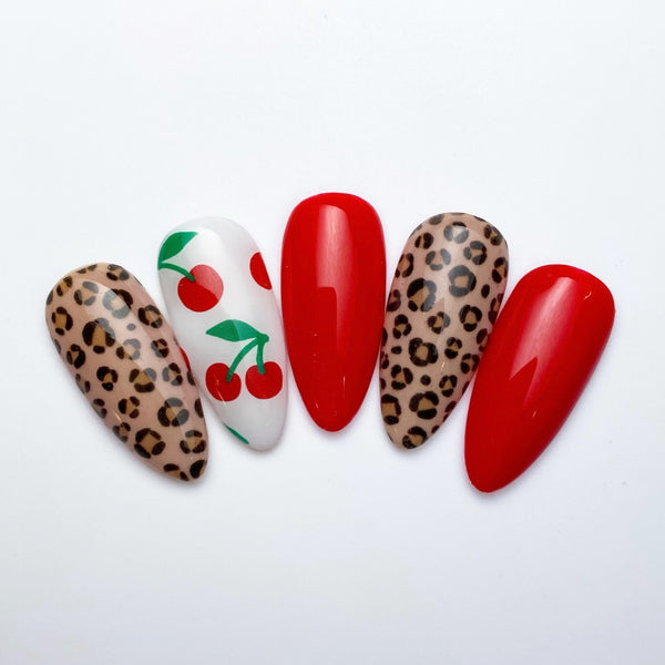 Cherry Nail Decal | Green Stem | Choose Color