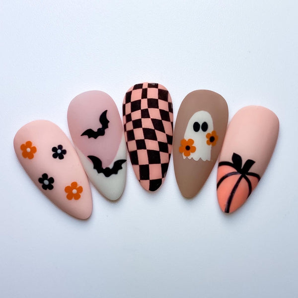 Floral Ghost Nail Decal | Pumpkin Orange