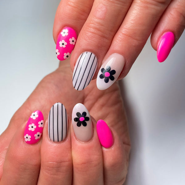 Hippie Chic Flower Nail Decal | Black + Yellow Centers