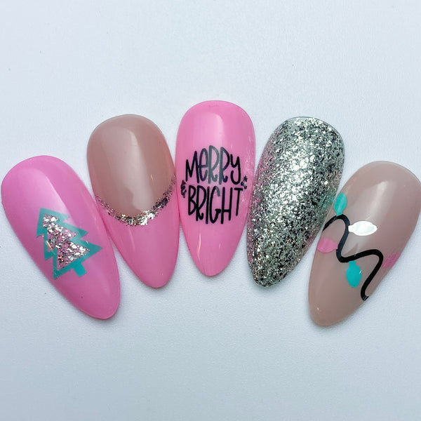 Christmas Lights Nail Decal | Soft Pink - Mint - Chrome Pink - Chrome Rose Gold