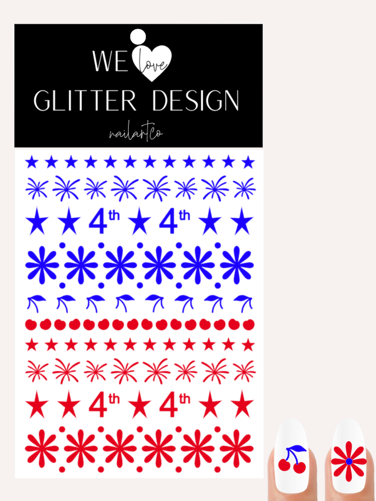 4th Mix & Match Nail Decal | Brilliant Blue - Red
