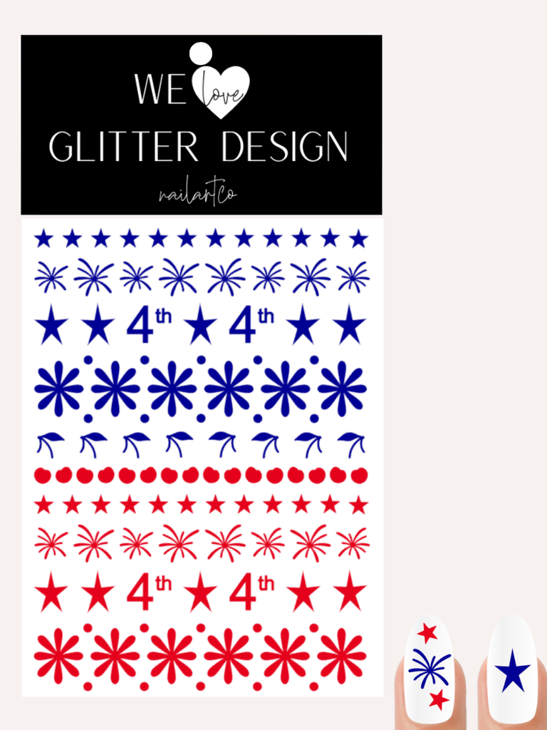 4th Mix & Match Nail Decal | Cobalt Blue - Red