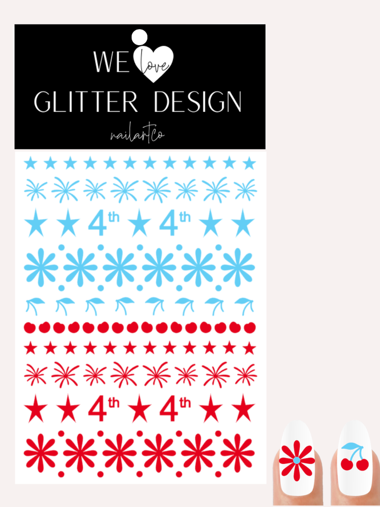 4th Mix & Match Nail Decal | Ice Blue - Red