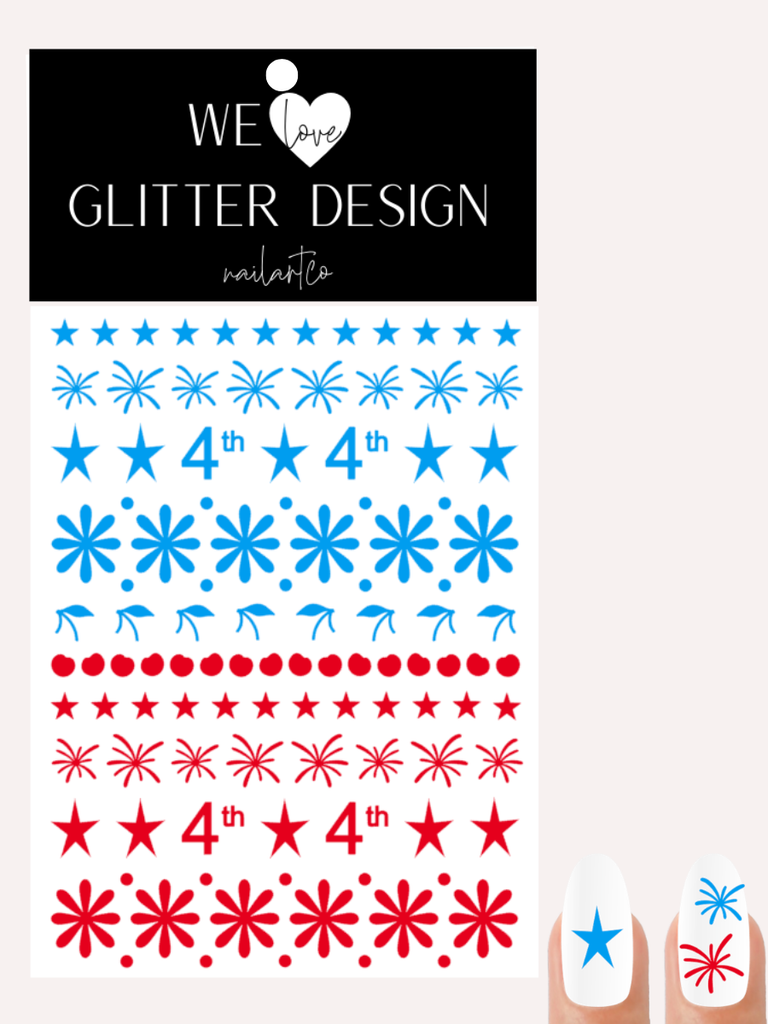 4th Mix & Match Nail Decal | Light Blue - Red