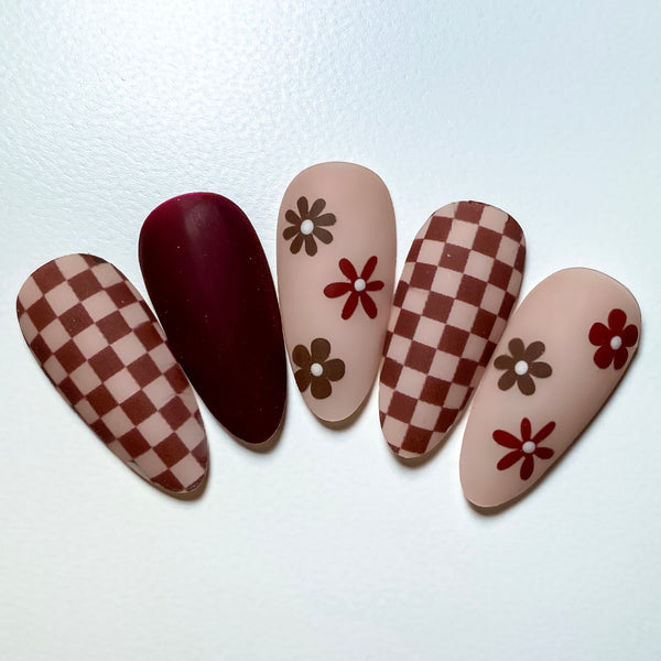Flower & Leaf Mix Nail Decal | Burgundy