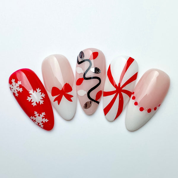 Mini Bows & Poinsettia Nail Decal | Red